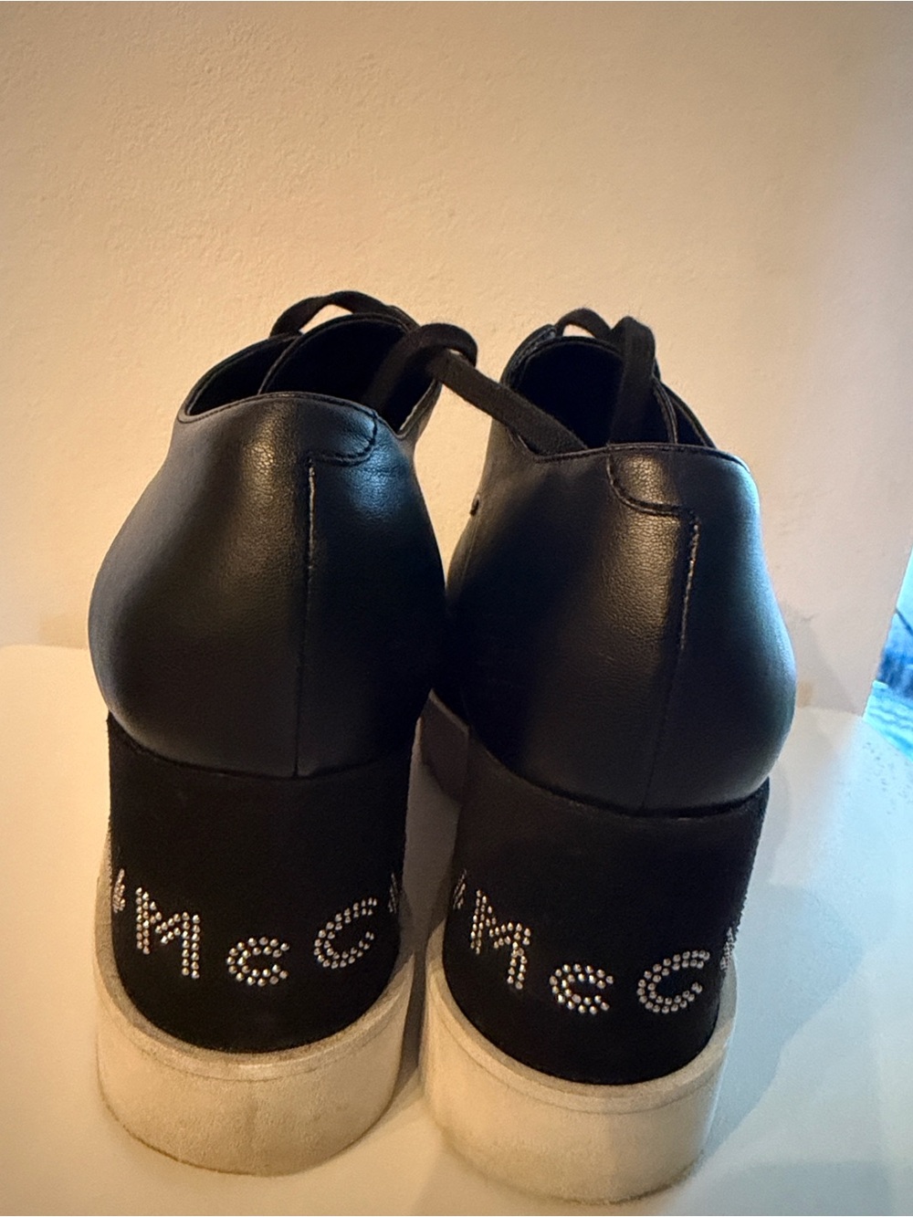 Stella McCartney Black Platform Lace-Up Oxfords with Embellished Branding - Picture 13 of 16